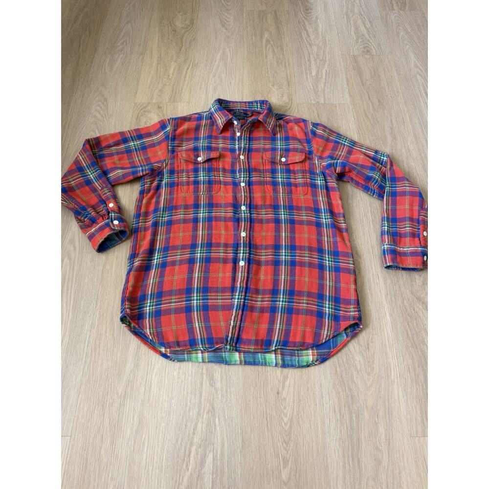 Polo Ralph Lauren Shirt Mens XL Relaxed Fit Red Blue Plaid 100% Cotton